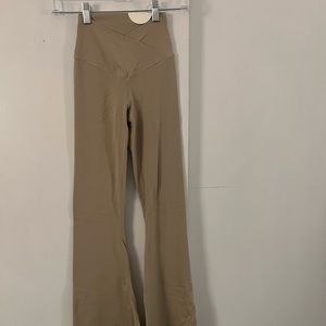 beige aerie crossover flare leggings